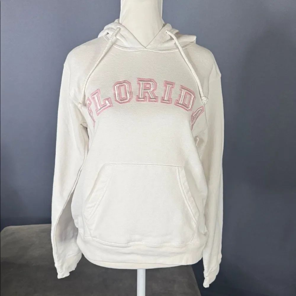 Women’s White Embroidered FLORIDA College Drawstring Hoodie Size S NEW